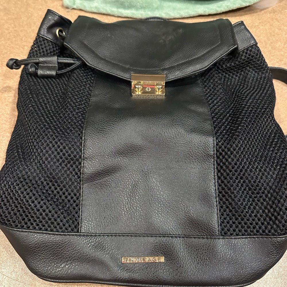 Black Leather and Mesh Backpack - rampage - like new